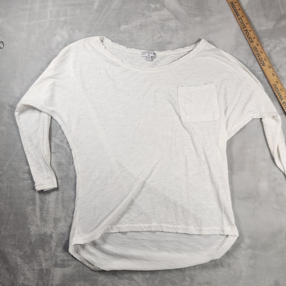 COTTON ON White 3/4 Sleeve Boat Neck Hi-Low Pocket Tee Women's XS Minimalist
